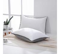 White Gray Pom Poms Pillow Cases, Boho Pillowcases Set of 2, 100% Soft Washed Microfiber, White Gray Pillow Shams King, 2 Pack