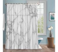 White Gray Shower Curtain with 12 Hooks Abstract Art Marble Texture Modern Concise Waterproof Fabric Shower Curtains Sets for Bathroom Bath Decorations, Machine Washable, 48"x72"