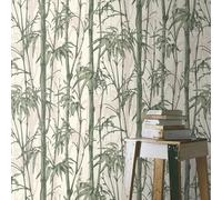 White Green Bamboo Wallpaper Rasch Jungle Textured Vinyl Paste The Wall