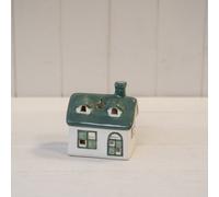 White/green Ceramic House Tealight