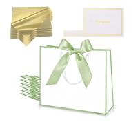 White Green Gift Bags Medium for Present,6Pcs Birthday Gift Bag with Tissue Paper Gift Card,Paper Party Bag with Handle for Girls Boys Women Men Bridesmaid Wedding Thank You Valentines Christmas Party