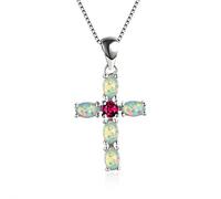 white green orange opal cross pendant birthstone s for women 925 chain red blue zircon Made in China