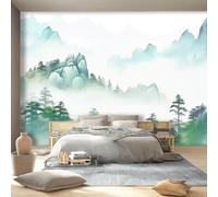 White Green Photo Mural Wallpaper 250 x 175 cm Eastern Jungle Mountains Theme Non-Woven Wall Art Modern for Living Room Bedroom Nursery Room Decor