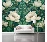 White Green Photo Wallpaper, Exquisite Magnolia Patterns Symmetry Print Wall Mural, 3D Wall Mural Decoration Poster Design, Canvas Material for Living Room Bedroom Nursery Action 200 x 140 cm (W x H)