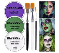 White Green Purple Face Body Paint, Face Painting Kit with Brushes for Beetlejuice & Frankenstein Halloween Makeup, Facepaints for Witch Ursula Maleficent Costume Cosplay & Monster Skeleton SFX Makeup