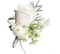 White Green Wedding Corsage Wrist Flower Set with Elastic Pearl Chain, Boho Floral Accessory for Bride Bridesmaid, for FOREST Style(Corsage)