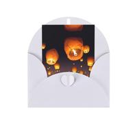 White Greeting Card â€“ Chinese Flying Lanterns Print Blank Blessed Card for Birthday, Wedding, Valentine's Day & Party Invitation