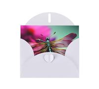 White Greeting Card DLXW Dragonfly On The Flower Pattern for Christmas, Children's Birthday, Valentine's Day, Wedding Anniversary & Party Invitation
