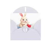 White Greeting Card DLXW Heart-shaped rabbit on the cloud Pattern for Christmas, Children's Birthday, Valentine's Day, Wedding Anniversary & Party Invitation