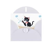 White Greeting Card DLXW Kitten blowing bubbles in the bathtub Pattern for Christmas, Children's Birthday, Valentine's Day, Wedding Anniversary & Party Invitation