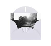 White Greeting Card DLXW Mountain mist over the stone steps Pattern for Christmas, Children's Birthday, Valentine's Day, Wedding Anniversary & Party Invitation