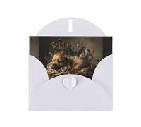 White Greeting Card DLXW puppy in a cradle Pattern for Christmas, Children's Birthday, Valentine's Day, Wedding Anniversary & Party Invitation