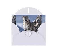 White Greeting Card DLXW Snow Leopard on the Mountain Pattern for Christmas, Children's Birthday, Valentine's Day, Wedding Anniversary & Party Invitation