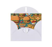 White Greeting Card Set with Blank Interior - cute burger fries Print Pearl Paper Birthday, Wedding & Anniversary Cards
