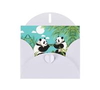 White Greeting Card Set with Blank Interior - Two cute big pandas Print Pearl Paper Birthday, Wedding & Anniversary Cards