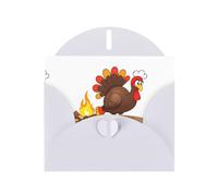 White Greeting Card YYHWHJDE Turkey warming by the campfire Picture Perfect for Valentine's Day, Wedding Anniversary & Party Invitations