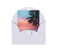White Greeting Cards with Matching Envelopes - Coconut Palm Tree Sandy Beach Print Blank Blessed Cards for Birthday, Wedding, Valentine's Day