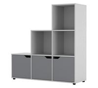 Urbn-Living Urbnliving Height 90.5Cm 6 Cube Step Storage White Bookcase And Grey Doors For Home Office Organizer Display Shelf Unit