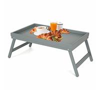 WHITE GREY BAMBOO WOODEN BREAKFAST SERVING LAP TRAY BED TABLE WITH FOLDING LEGS (Grey)