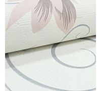 White Grey Blush Floral Swirl Glitter Wallpaper Full Roll