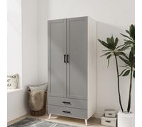 (White & Grey) DEVON 180cm Modern Wardrobe 2 Door 2 Drawer Bedroom Storage with Hanging Rail