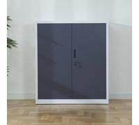 White Grey Metal Storage Cabinet, Locking 2 Door 106Cm 2 Shelves Office