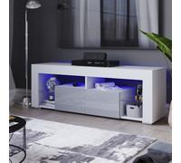 (White & Grey) Modern Luna LED TV Stand 2 Drawer Storage