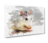 White & Grey Rat V3 Modern Canvas Wall Art Print Ready to Hang, Framed Picture for Living Room Bedroom Home Office Décor, 20x14 Inch (50x35 cm)