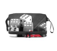 White Grey Red Square Dice Double Layer Cosmetic Bag for Women and Girls, Travel Toiletry Bag Makeup Handy Pouch Organiser Bag with Brush Compartment