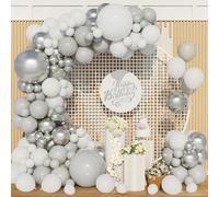 White Grey Silver Balloon Arch Kit, 143Pcs 5 12 18 Inch White Silver Metallic Party Balloons Garland for Birthday Baby Shower Congratulations Graduation Anniversary Party Decorations Supplies