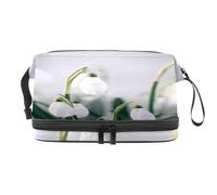 White Growing Lily Double Layer Cosmetic Bag for Women and Girls, Travel Toiletry Bag Makeup Handy Pouch Organiser Bag with Brush Compartment