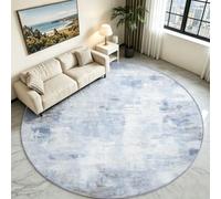 White Grunge Geometric Round Rug 100 cm, Shabby Chic Washable Carpet | Low Profile Anti-Skid Circle Runner, Abstract Textured Floor Mat for High Foot Traffic Hallway, Kitchen & Porch