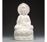 White Guan Yin Statue - Avalokiteshvara Figurine on Lotus Base, Buddhist Art Decor, Feng Shui Gifts for Home, 14" Quan Yin Sculpture, Spiritual Wellness Decor