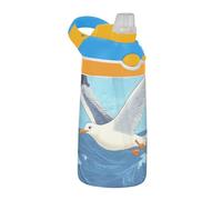 White Gull Flying Over The Sea Kids Water Bottle with Silicone Straw Lightweight Water Cup for Sports, Travel and School termos para agua Fria