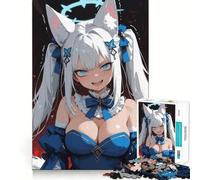 White-Haired Anime Fox Girl with Blue Eyes And Halo Adults Puzzles 1000 Piece Jigsaws Recall Skill Fun High Precision Die Cut Easy to Learn Family Enjoyment (38x52cm)