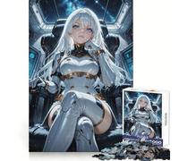 White-Haired Anime Girl in Spaceship 1000 Piece Jigsaws for Adults Recall Power Light Enjoyment Precise Edges Meaningful Gift (38x26cm)