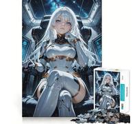 White-Haired Anime Girl in Spaceship Jigsaw 1000 Pieces for Teenagers Mind Boost Fun Zero Gap Captivating Leisure for Cozy Indoors (38x52cm)