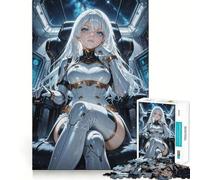 White-Haired Anime Girl in Spaceship Jigsaw Puzzle1000 Pieces Mind Train Fun Clean Cut Sturdy Components Captivating Leisure for Cozy Indoors (38x26cm)