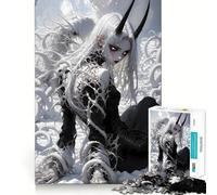 White-Haired Demon Girl Adults 1000 Piece Jigsaw Puzzle Memory Fun Game Clean Cut Sturdy Components Unique Gift for Stress Relief (38x26cm)