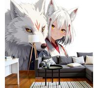 White-Haired Fox-Eared Girl Photo Wallpaper - 300x210cm Wall Paper Silk Premium Art Print Japanese Anime/Manga Style Wall Mural Decoration White Wall Covering for Kids Bedroom Living Room Office