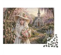 White-haired Girl 1000 Piece Jigsaw As A Spring Flower Field Church for Family Weekend Activity Participants Stress Relief Unique Pattern 38x26cm/1000pcs