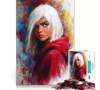 White-Haired Girl in Red Adults 1000 Pieces Puzzle Mental Fun Game Advanced Laser Cutting Tech Amusing Challenge for Waiting Time (38x26cm)