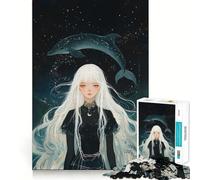 White-Haired Girl with Dolphin Constellation Puzzle for Adults 1000 Pieces Memory Play Game Firm Fit Secure Assembly Meaningful Connection Building Game (38x26cm)