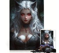 White-Haired Wolf Girl Hard Jigsaw Puzzle for Adults 1000 Pieces Focus Enhance Restful Activity Smooth Cut Winter Gift (38x52cm)