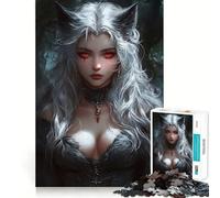 White-Haired Wolf Girl Jigsaw Puzzles 1000 Mental Focus Game No Gap Tight Fitting Design Interactive Brain Challenge for Home (50x75cm)