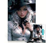 White-Haired Woman in Hat Jigsaws for Adults1000 Pieces Brain Memory Game Fine Cut Premium Finishing Engaging Way to Pass Free Hours (38x52cm)