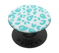 White Halloween Ghost Snow Leopard Print Cheetah Design Teal PopSockets Adhesive PopGrip