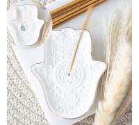 White Hamsa Hand Incense Holder & Trinket Dish - Protective Energy Decor