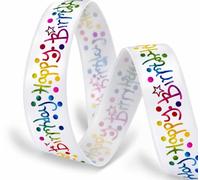 White Happy Birthday Satin Ribbon 25mm x 2m Gift Wrapping & Cake Decoration | Sold in 2 metre lengths, ideal for birthday presents, party decorations, greeting cards, gift bags, balloons and crafts