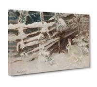 White Hare Vol.1 By Bruno Liljefors Canvas Print | Gallery Wrapped 30mm Frame Wall Art | 30x20 inches | Ready to Hang | Classic Animals Picture | Living Room Bedroom Lounge Office